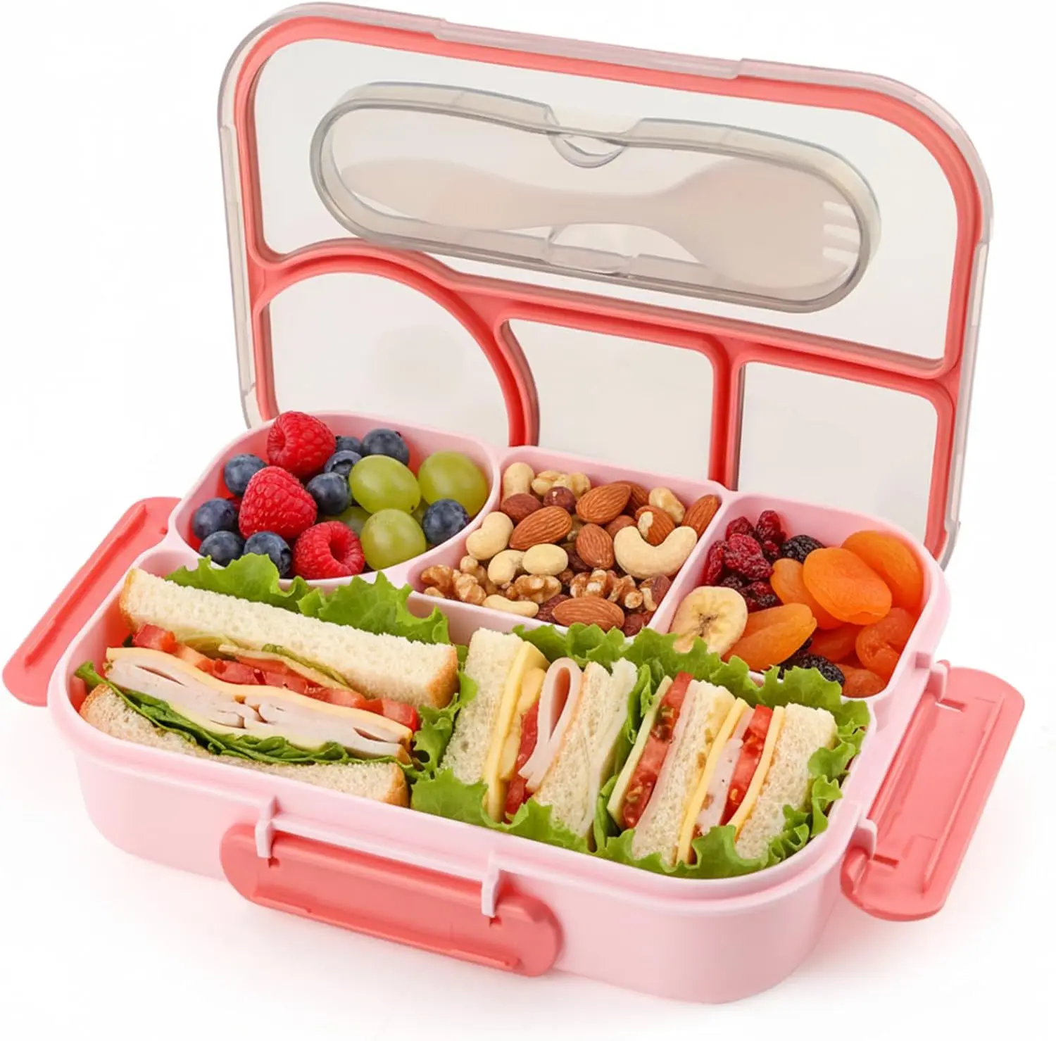 Pink 4-Compartment Bento Box for Adults - Lightweight, Reusable, Drop-Proof, Dishwasher-Safe, BPA-Free Kitchen Lunch & Snack Container