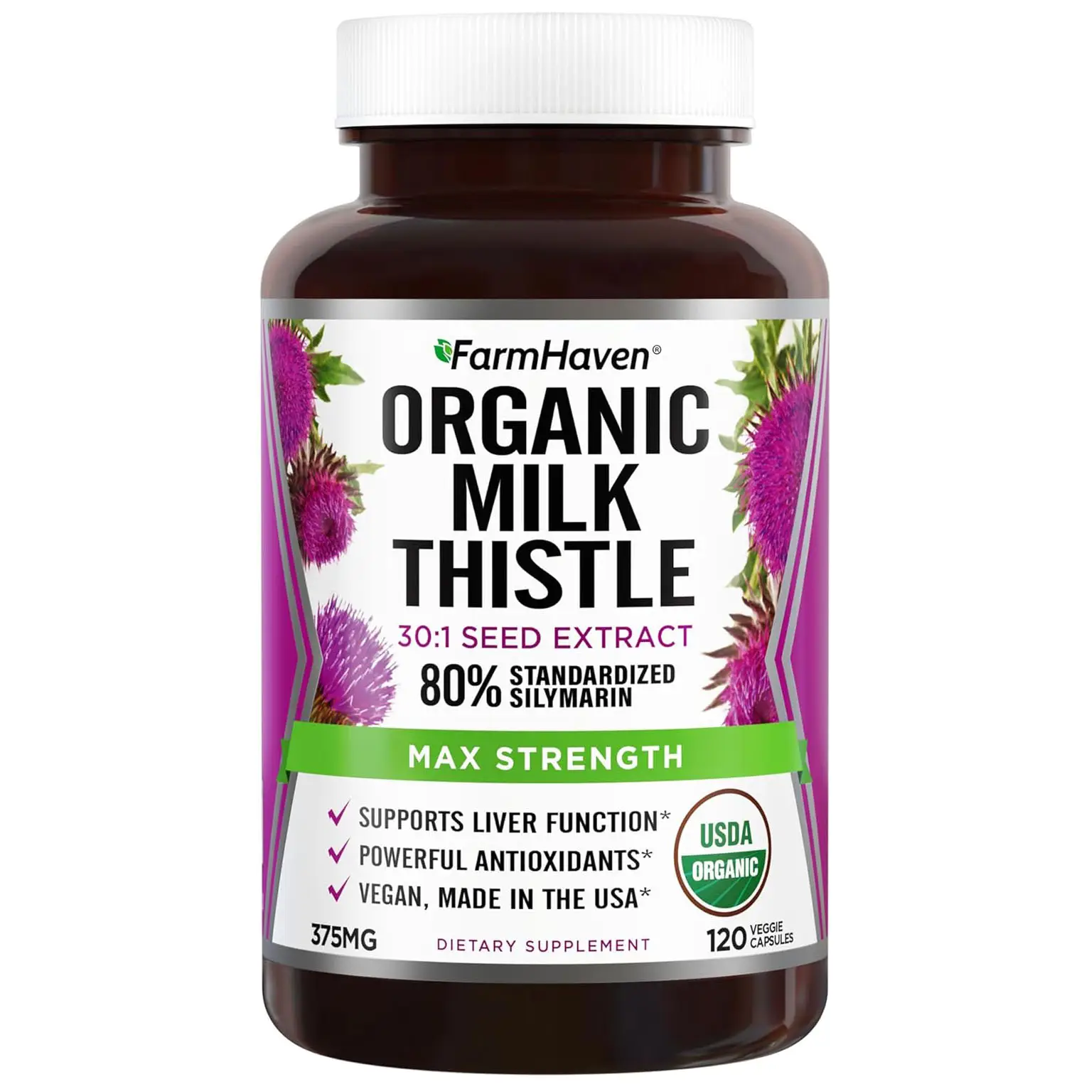 FarmHaven Milk Thistle Capsules | 11250mg Strength | 30X Concentrated Seed Extract & 80% Silymarin Standardized - Supports Liver Function and Overall