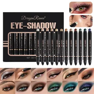 1 Box 12 Dual-Ended Eyeshadow Pen Set, Pearl Eyeshadow Stick, 12 Colors Fine Glitter Long-Lasting, Highlighter Lazy Eyeshadow Rod Set, Eye Makeup Products