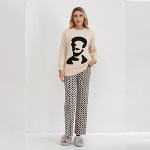 Women's soft pajamas fall winter warm and comfortable women's casual long sleeve style loungewear pajamas set pajamas women's fit tops