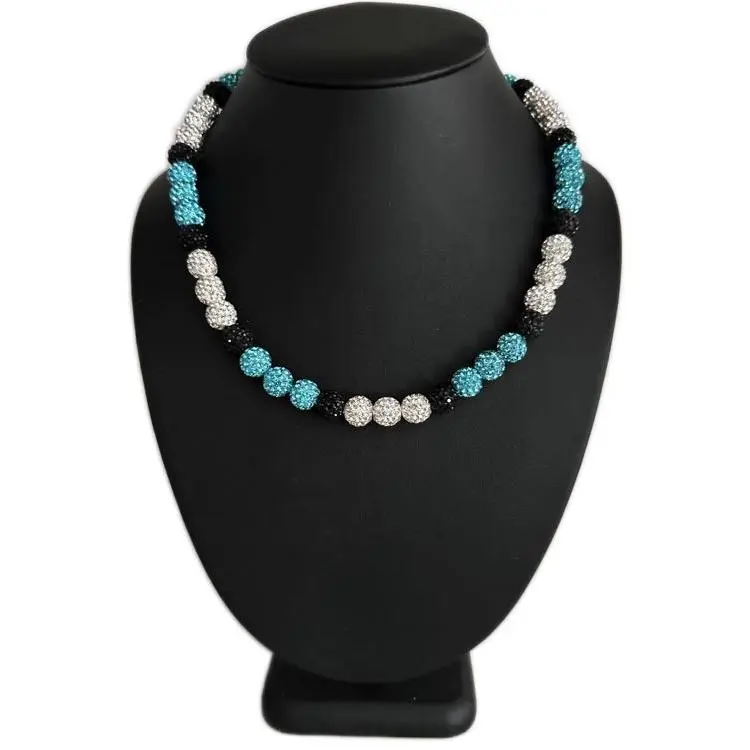 Iced Bling Disco Ball Rhinestone Pollyanna Crystal Bead Baseball Necklace Teal classic design everyday essential versatile style comfort wear wardrobe staple piece relaxed fit breathable fabric timeless casual fashion