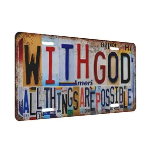 Vintage Inspirational Wall Decor With God All Things Are Possible License Plate Christian Metal Sign Tin Signs Poste 12*6in(30*15cm),SummerVibes,SummerWins,DealsForYouDays