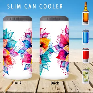 1pc/12oz/350ml,Slim Can Cooler,Insulators,Doucle-Walled Stainless Steel Insulated Slim Cans,2-in-1 Insulated Can Cooler Cup,Flower Patterned,Perfect For Seasonal Holiday Celebrations,Party Supplies,Valentine's Day Gifts,Anniversary Gift Surprise