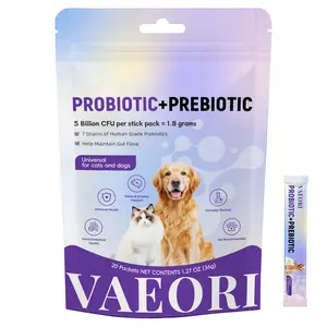VAEORI Advanced Pet Probiotics with Prebiotics - 5 Billion CFU - Infused with Pumpkin & Carrot Superfoods - Gut Health & Immunity Support for Cats & Dogs - 20 Packets - USA Made - GMP & NSF Certified