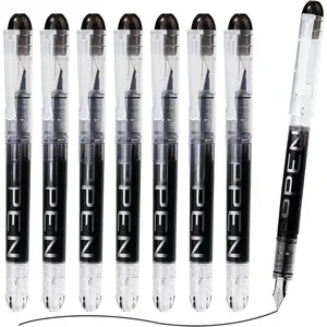 Disposable Fountain Pens Fine Point, 8 Pack Black Calligraphy Pens for Writing, Stainless Steel Nib, Smooth Writing for Journaling, Drafting, Sketching, Doodling & Office Supplies
