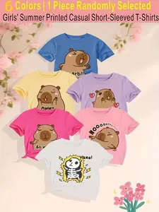 Randomly send 1pc from 6 Colors, 【Summer Casual T-shirts-Daily and Festive Party Knitted Tops-Comfortable Round Neck T-shirts-Birthday or School Uniforms-Professional Shirts, Fun Pattern T-shirts, Outdoor Styles】