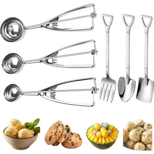 Stainless Steel Cookie Scoop Set, 3 Sizes Ice Cream Scoop with Trigger Release, Portion Scoops for Baking, Cookie Dough, Meatballs, Melon Balls, Cupcakes, Desserts and Kitchen Prep