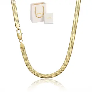 Flexible Stainless Steel Herringbone Serpentine Chain Necklace Gold-Tone 7.5-24 Inch Lengths 7mm Wide Hypoallergenic Gift Box Included