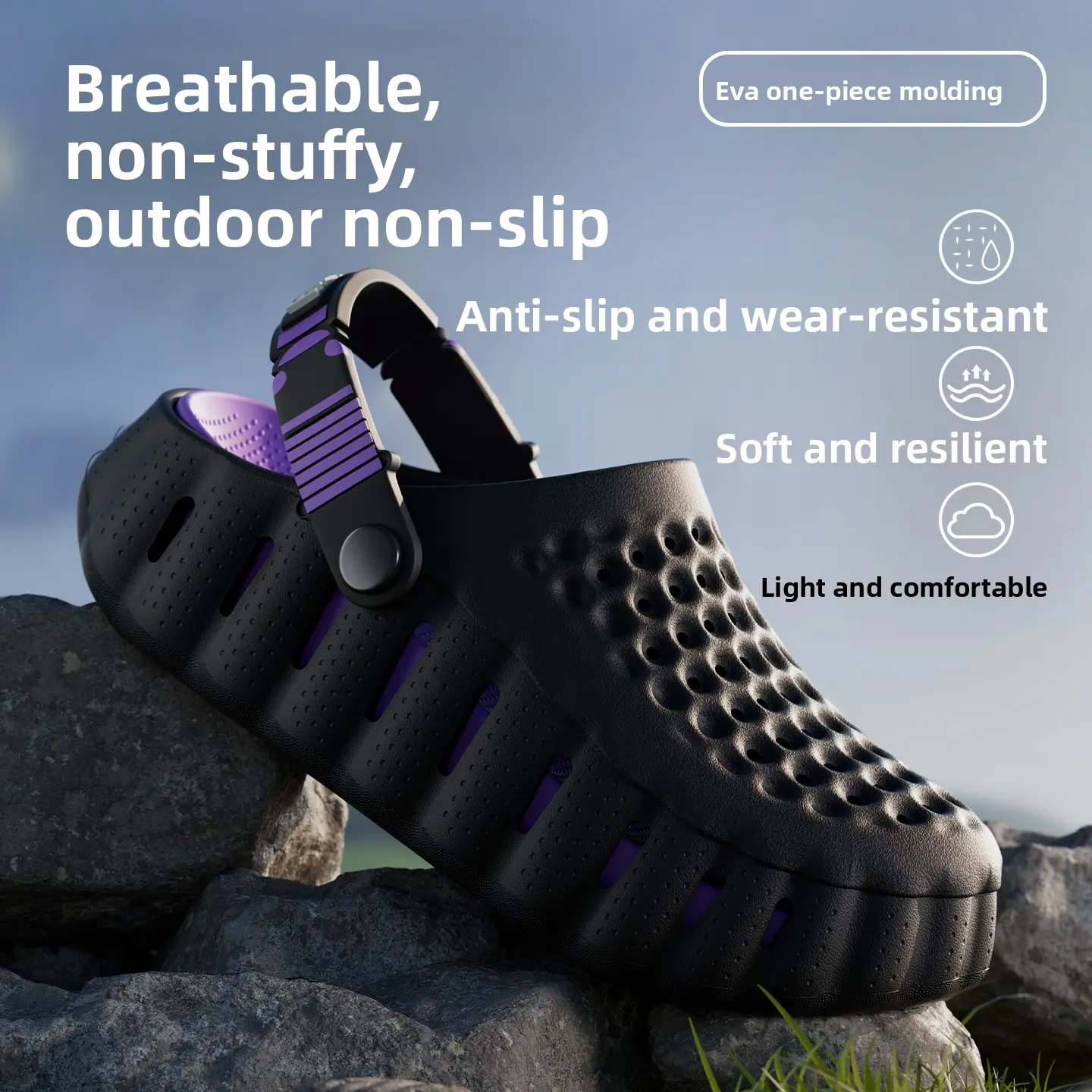 Men's Breathable EVA Clog Slippers, Lightweight Slip-On Garden Shoes with Ankle Strap, Slip-Resistant for Casual Wear, Slipper