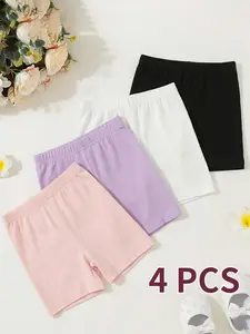 4 PCS Kid leggings Girls' shorts tights Children's Anti-Sheer 3/4 Shorts - For Girls, Boys & Toddlers, High Elasticity & Solid Color, Elastic waist shorts
