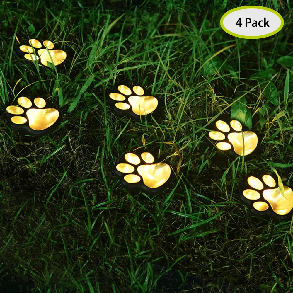 4 Pack Paw Print Solar Light Outdoor,Solar Dog Paw Light for Garden Decorations,IP65 Waterproof Solar Powered Yard Cat Puppy Lights for Lawn Pet Cemetery Pathway Patio Pet Lovers 