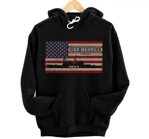 USS Merrill DD-976 Destroyer Ship USA Flag Gift Pullover Hoodie