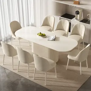 Guyii Cream White Modern Oval Dining Table Set with 4/6/8 Chairs Sturdy Design for Kitchen Bar Living Room Apartment Furniture Lounge