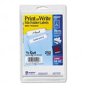 Avery Print or Write File Folder Labels- 3-7/16 x 11/16- White- 252/Pack