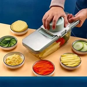 Stainless Steel Multifunctional Vegetable Slicer And Grater Set, Featuring Interchangeable Blades, Manual Kitchen Tool Kit, Suitable for Potatoes, Carrots, And Cucumbers