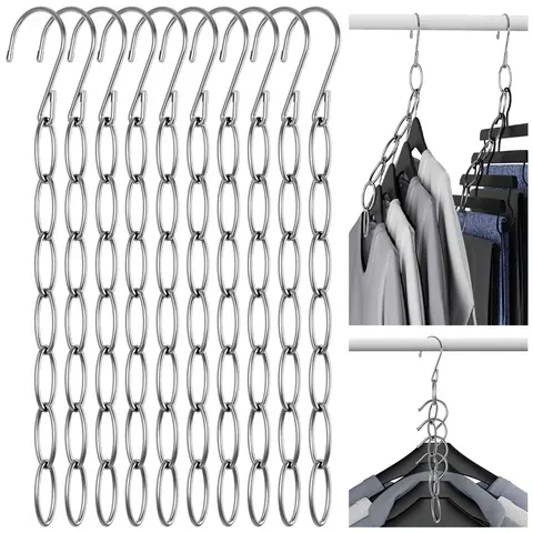 NiHome 10-Pack Heavy Duty Metal Clothes Hangers - 11 in Heavy Duty Hangers, Non-Slip, Multifunctional, Damage-Free, Space Saver for Compact Closet Organization, Bedroom, Clothing Chain with Carry Pouch