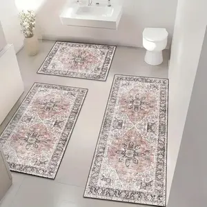 Boho Style Set, 3 Counts/set Non-slip Soft Bathroom Decorative Mat, Stain Resistant Easy To Clean Carpet for Bathroom, Kitchen, Living Room, Bathroom Rug Set
