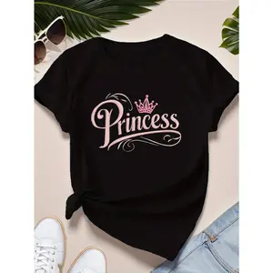 Princess Crown Graphic Women's T-Shirt - Comfy , Casual Round Neck, Short Sleeve Tee with Stylish Pink & White Print, Perfect for Casual Attire, Ladies T Shirts