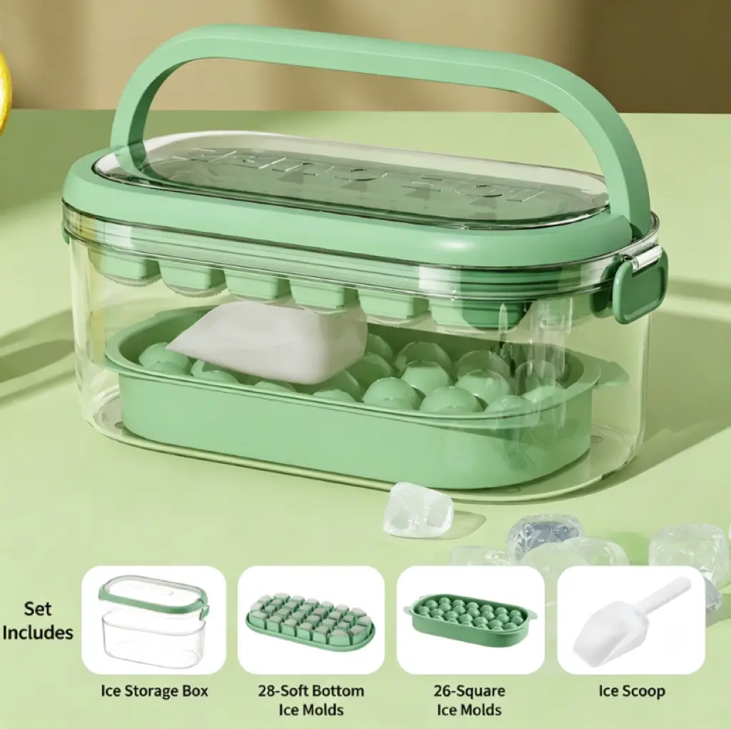 【Summer Sale Deals】Handheld Ice Cube Tray Set with Transparent Cover,54-Cell Ice Cube Tray,Ice Mold, Freezing Tool — Food-Grade, Large-Capacity, Home Press-Type Ice Cube Tray, Kitchen & Bar Utensils