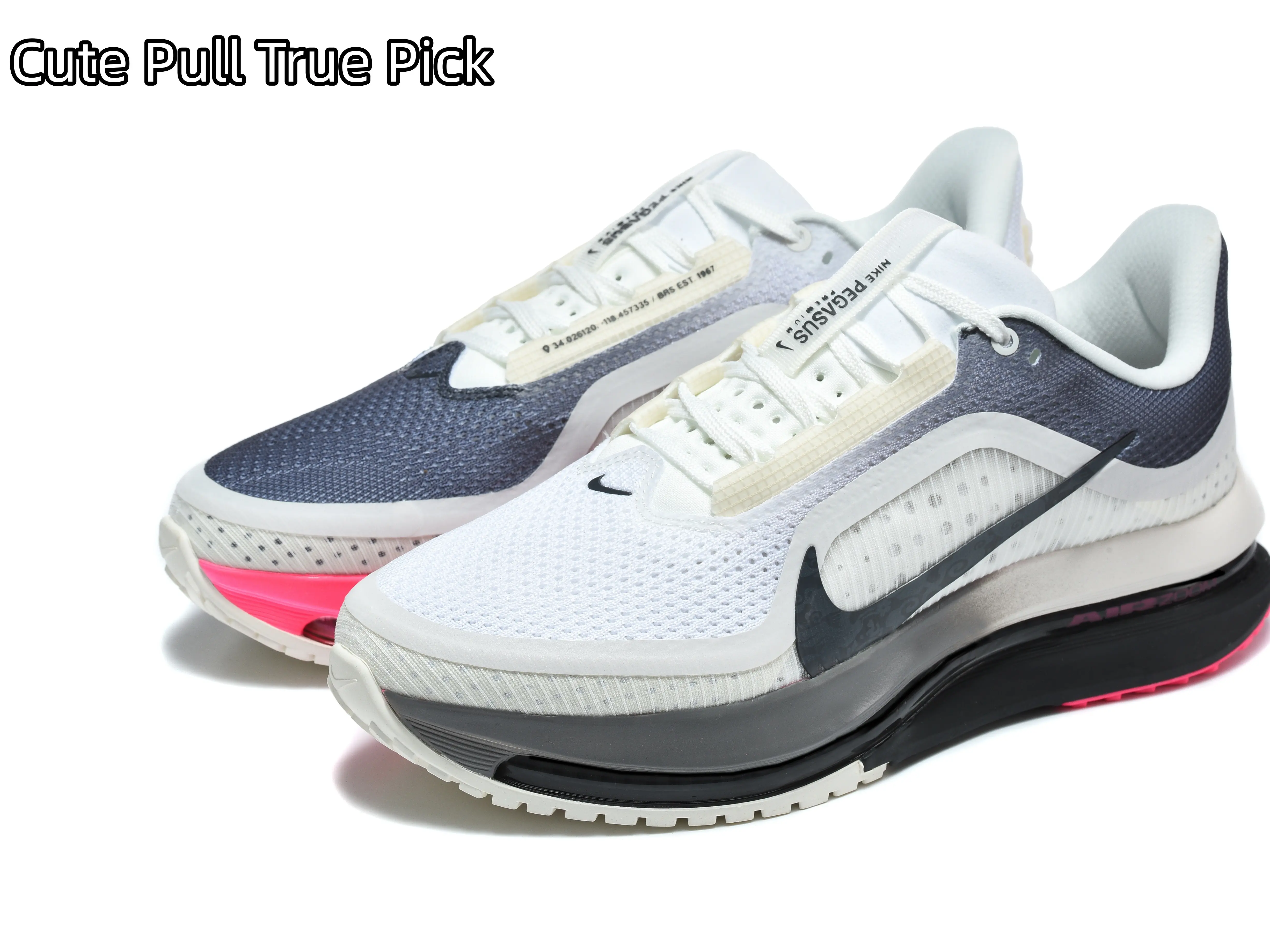 Gradient Cushion Running Sneakers | White Navy Spliced Breathable Mesh | Pink Grippy Anti-Slip Outsole | For Daily Commute Light Gym Training & Road Jogging
