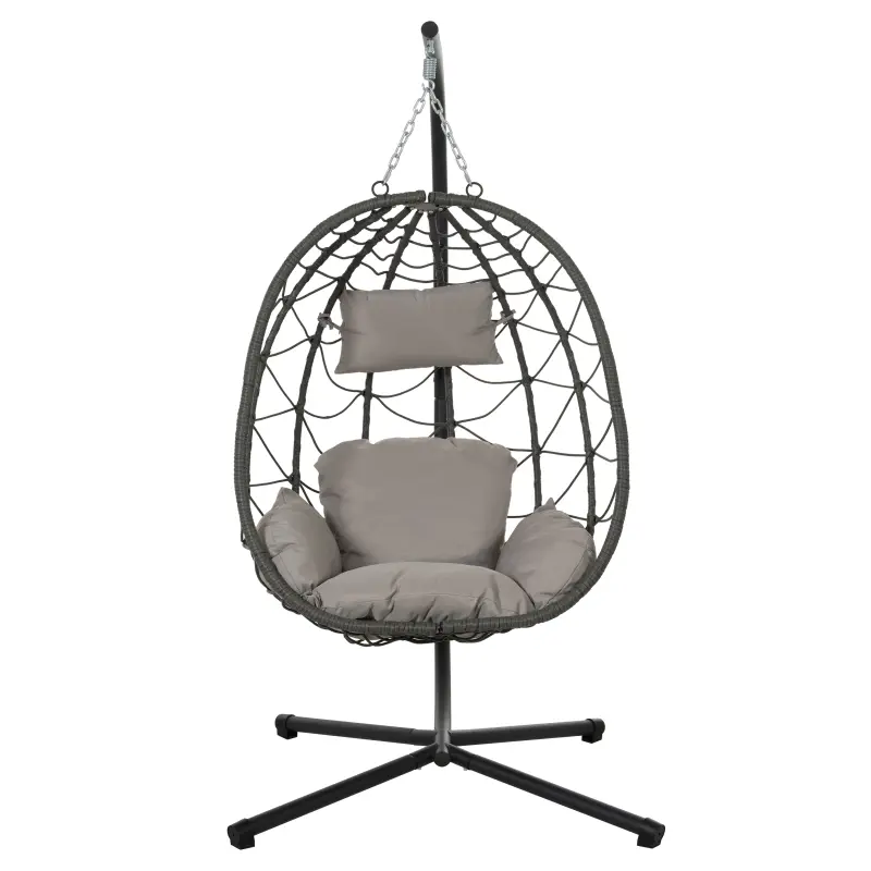 Bellemave Soft Lounge Wicker Swing - Foldable Outdoor Armless Seat with Stand, Thick Padded Cushions, 350lbs Capacity, Dark Grey UV-Resistant PE Wicker, Metal Tube Frame for Indoor/Patio Use, Soft Lounge Swing, Wicker Swings