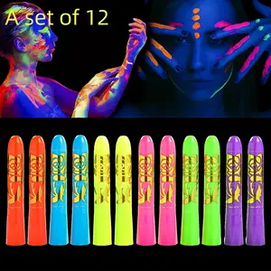 UV Reactive Neon Face & Body Paint Set, 12 Colors Light Glowing, Perfect for Halloween, Costume Parties, Carnival, Rave, Birthday Party