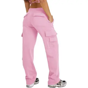 Womens Fleece Cargo Sweatpants High Waisted Drawstring Baggy Joggers Pants Straight Leg Casual Sweatpants（gift）