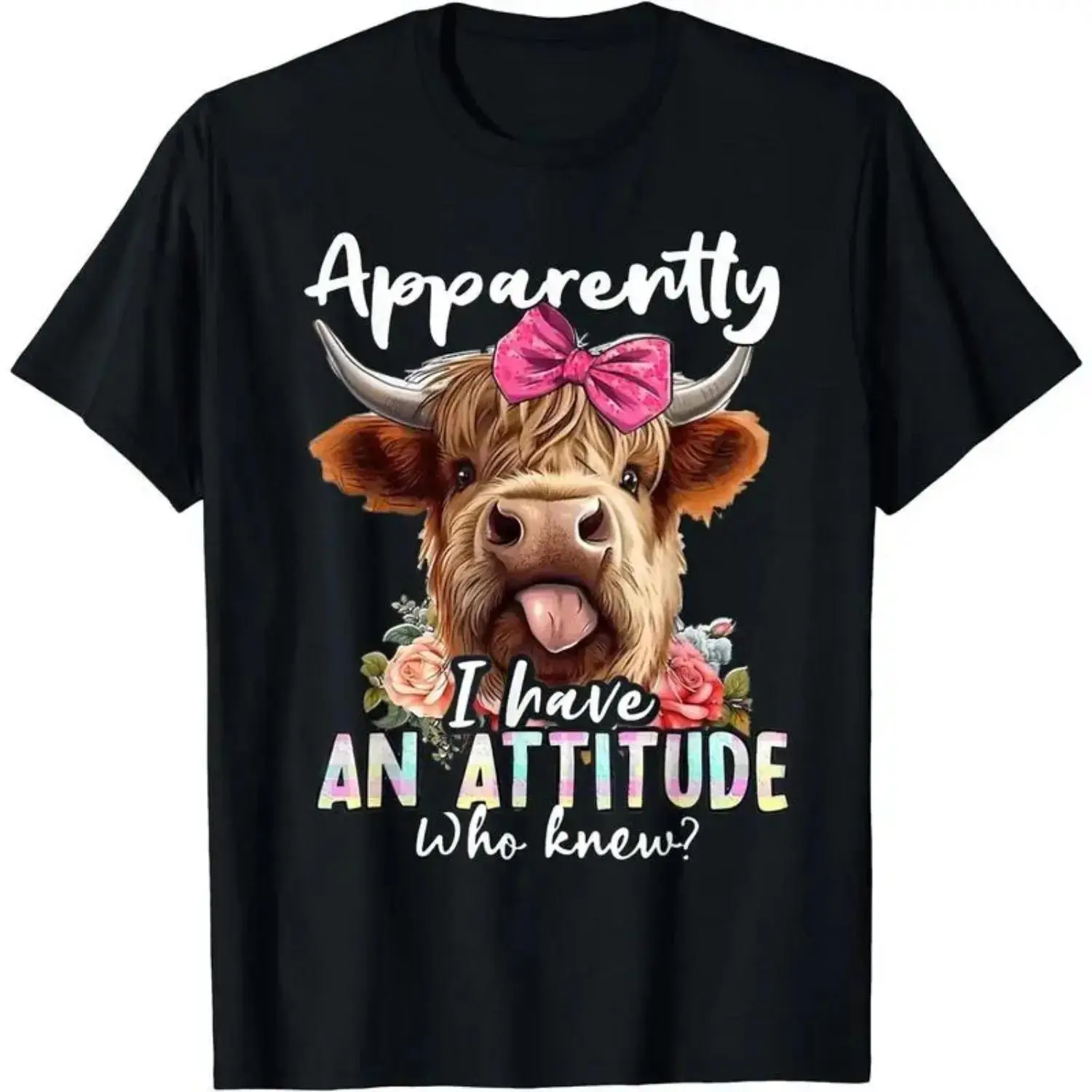 Women's Sarcastic Highland Cow Graphic T-Shirt, Fitted Round Neck Short-Sleeve Top, Ultra-Soft Casual Streetwear
