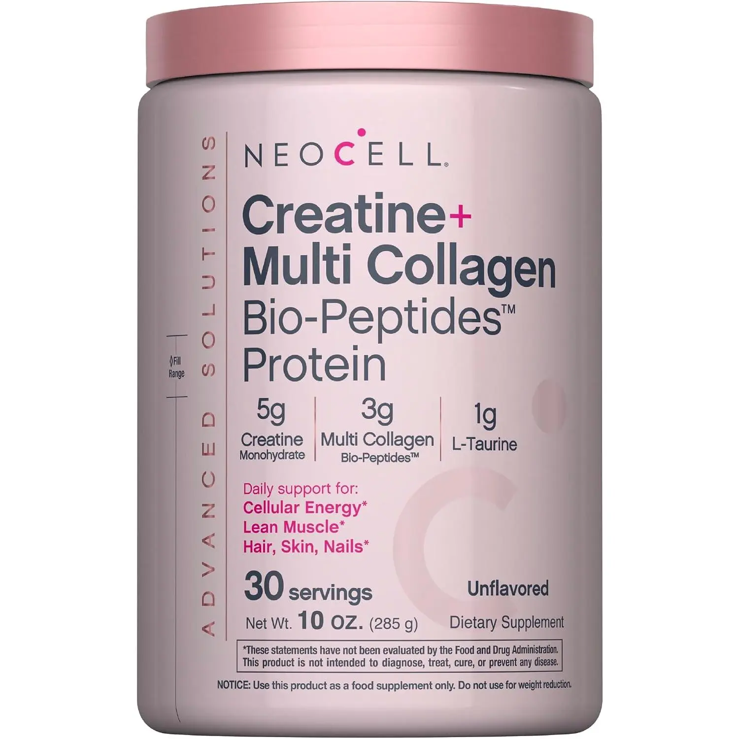 NeoCell Creatine Monohydrate Powder | 10 oz | with Multi Collagen Peptides | Hair, Skin & Nails Supplement | Unflavored | for Women and Men