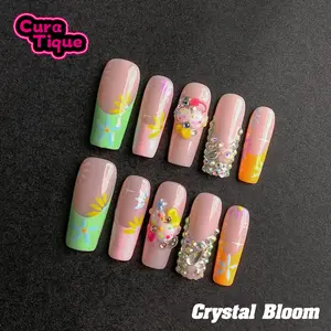 CuraTique | Crystal Bloom 10PCS Handmade Press On Nails REUSABLE 3D Gel spring/summer 2025 / Prom