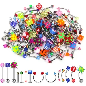 Lot of 110 count Body Jewelry Piercing Eyebrow Navel Belly Tongue Lip Bar Ring