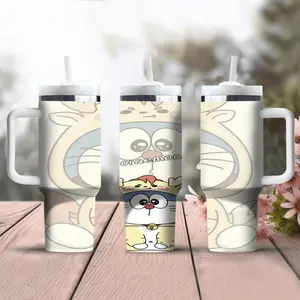 1pc 40oz Doraemon water bottle, stainless steel insulated water cup, portable travel cup, outdoor cup, accompanying cup with handle, thermos cup, cup set-Christmas Valentine's Day gift for Mother's Day, suitable for gift giving