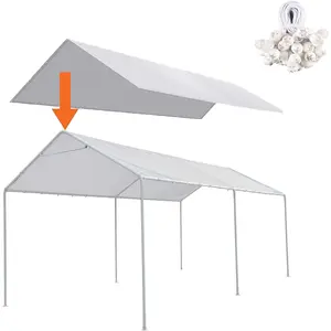 10 x 20 Ft Carport Replacement Canopy Cover Garage Top Tent Shelter Tarp with Free 44 Ball Bungee Cords,White(Only Cover, Frame Not Include) (10x20 White)