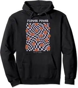 70s retro flower power Slogan checkered Let's Grow Together Pullover Hoodie - Rosazamorap Shop 86B09MDNR26R