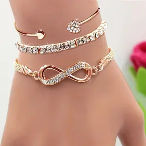 3pcs Women's Bracelet Set - Fashionable Elegant Rhinestone Infinity Symbol Tennis Chain Open Bangle Set - Suitable for Everyday Versatile Party Gift for Girlfriend