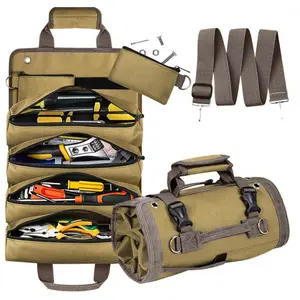 1PCS heavy-duty scroll tool kit, multifunctional tool storage bag, Tool bag organizer, suitable for storing various tools such as electricians, car tools, outdoor tools, easy to carry and transport, with multiple compartments for separate stora