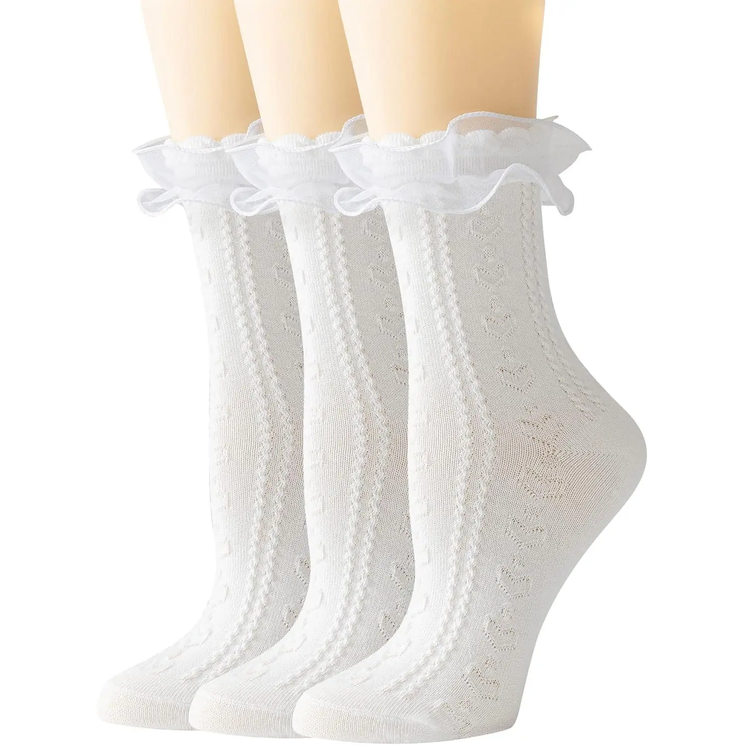 Women's Ruffle Socks - Mid-, Lace Ruffle Frilly Comfortable Cotton Princess Socks