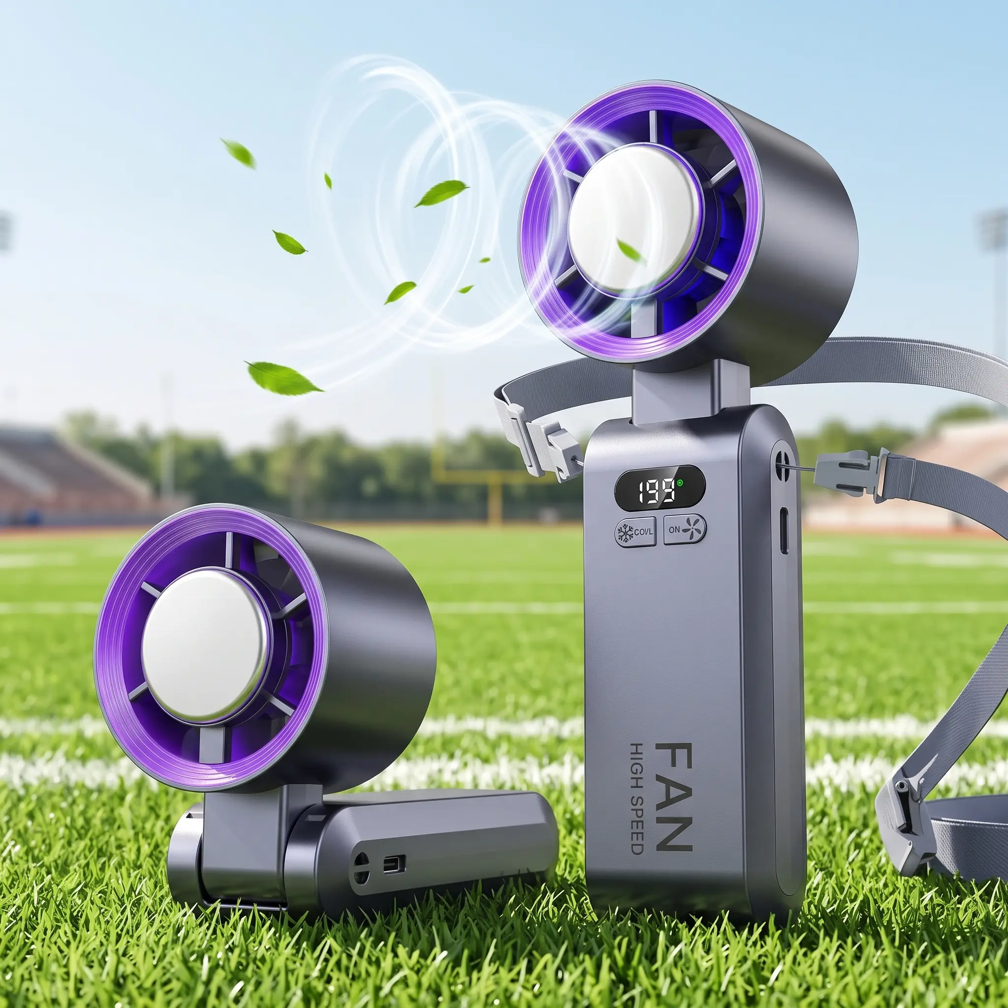 High-Speed Turbo Handheld Fan with Ice Cooling, 20000 RPM Adjustable Speed Personal Fan, Rechargeable Portable Pocket Fan for Travel, Outdoor & Office Use, Purple