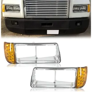 HECASA Headlight Bezel W/Led Compatible With 1989-2002 Freightliner FLD120 Turn Signal Light Lamp 3 Wires Replacement for A06-20738-000 A06-20738-001