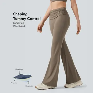 Halara UltraSculpt Foldover Mid Rise Ruched Tummy Control Dance Bootcut Leggings with Pockets