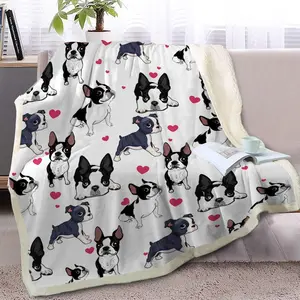 Blessliving Red Hearts Dog Cat Print Plush Blanket Cute Puppy for Kids Adults 3D Animal Print Plush Blanket Gift for Pet Lovers (Boston Terrier,Twin, 60 X 80 Inches) BlessLiving