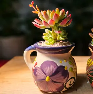 Authentic Handmade Mexican Talavera Succulent Mug Planter | 4” x 4” Living Art