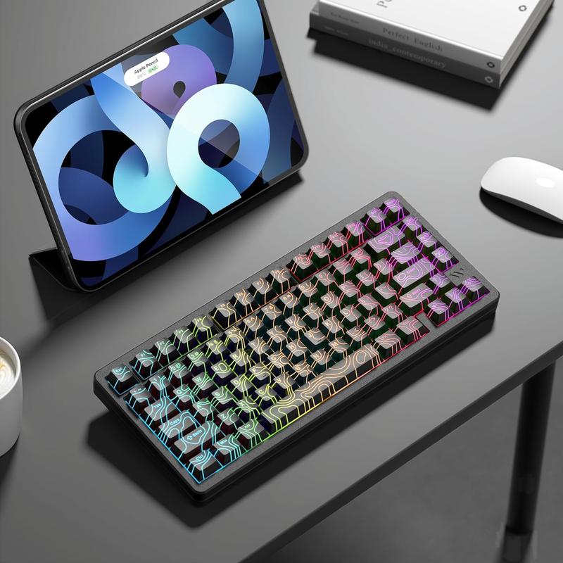 Womier PBT Keycaps,Topographic Shine Through Cherry Profile Keycap for All US Layout Mechanical Keyboard