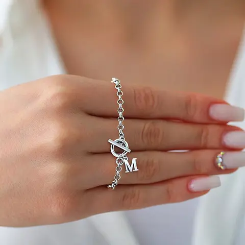 Women's Silver Color Initial Letter Bracelet, Fashion OT Buckle Stainless Steel Chain, Casual Style Jewelry, Letter Link Bracelet for All Seasons, Fashionable Bracelet