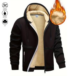 Men's Winter Fleece Hoodie -Thick, warm jacket with adjustable drawstring hood, ribbed cuffs, and zipper front closure; perfect for outdoor hiking, jogging, fishing, gym workouts, or casual wear; fleece lining provides windproof Stylish Long Sleeve Sports