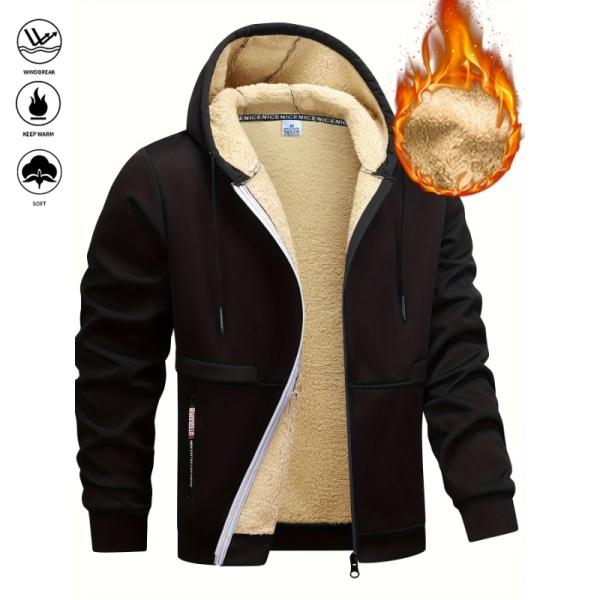 Men's Winter Fleece Hoodie -Thick, warm jacket with adjustable drawstring hood, ribbed cuffs, and zipper front closure; perfect for outdoor hiking, jogging, fishing, gym workouts, or casual wear; fleece lining provides windproof Stylish Long Sleeve Sports
