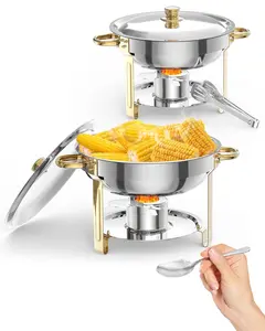 【GARVEE】2 Pack Chafing Dishes Buffet Set, Stainless Steel Round Chafing Dishs Set, Buffet Server Food Warmers With Spoon and Tweezers for Catering Party Weddings Picnics