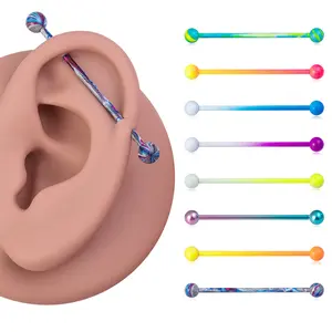 8 Pcs Colorful Acrylic Ball Industrial Barbell Set, Stainless Steel Gradient Glitter Industrial Cartilage Earrings, Hypoallergenic Body Piercing Jewelry for Men Women