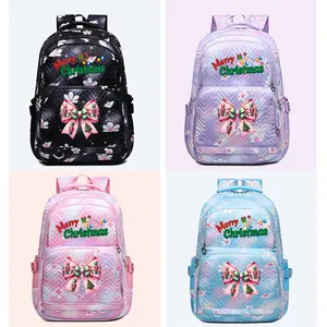 Christmas Theme Backpack, Cherry Blossom Bow Design, Large Capacity Multi-Layer Bag, Adjustable Straps, Perfect Gift for Holidays & Birthdays