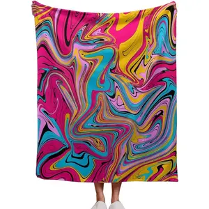 Granny Square Blanket Abstract Line Bright Coloured Creative Bed Throw Sofa Bed Couch, 280g fabric weight single-sided printing,Provides comfortable temperature